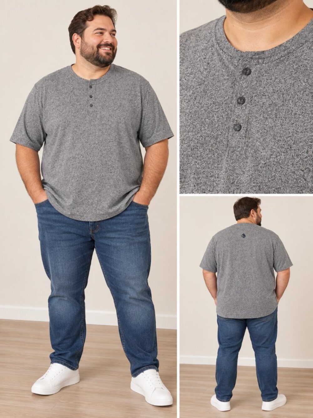 Ocean Breeze Men’s Heather Gray Henley Short Sleeve Shirt Size 3XL